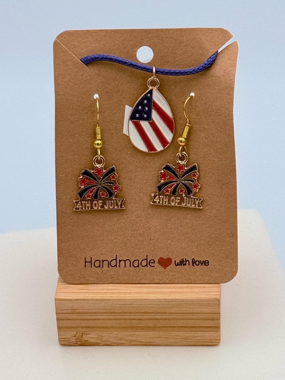 Handmade Patriotic Flag and Stars Jewelry Set - Red White Blue NEW